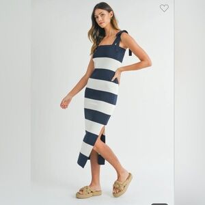 103. MABLE Navy and White Striped Sleeveless Dress